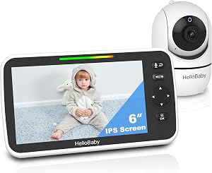 HelloBaby 6'' World First IPS 30H Battery Split-Screen Video Baby Monitor with Camera and